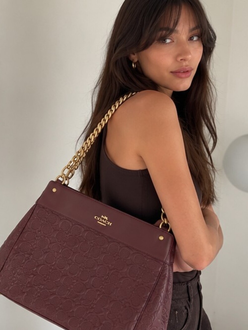 Coach Phoebe Shoulder Bag Chain Debossed Embossed Oxblood Burgundy